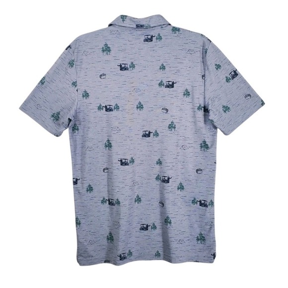 Travis Mathew Outfresh Polo Shirt Mens M Golfcart Beer Tent Pines AOP SS - Picture 9 of 9